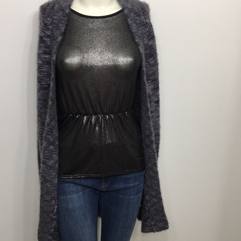 Kismet Purple Gray Soft Long Cardigan Medium